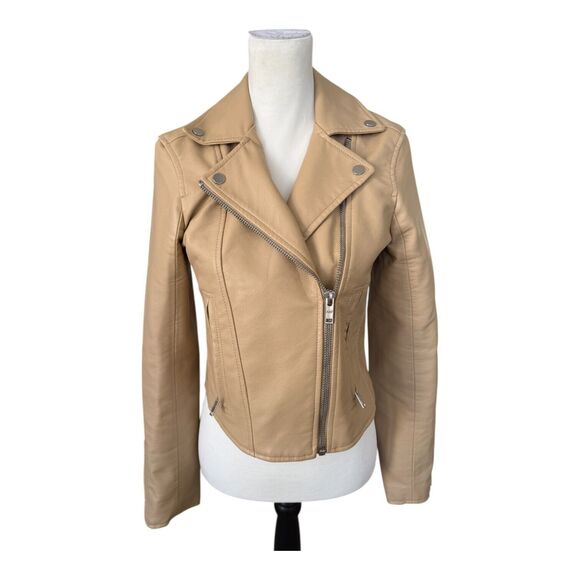 Abercrombie & Fitch Women's Vegan Leather Moto ShortJacket Light Tan Nubuck Sz S - Picture 7 of 16